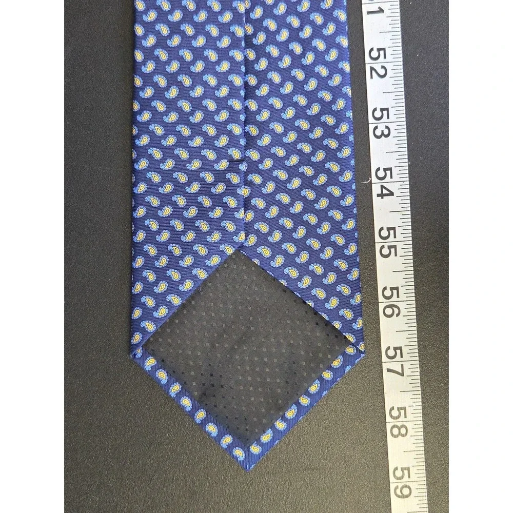 W.V. BROWN Jermyn St. London Handmade Paisley 100% Silk Tie‎ Blue Yellow